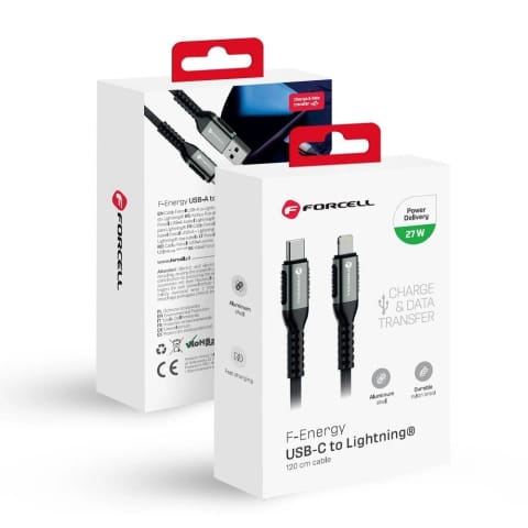 ⁨Kabel USB-C do Lightning 27W 1,2m Nylon Forcell Aluminiowy iPhone iPad⁩ w sklepie Wasserman.eu