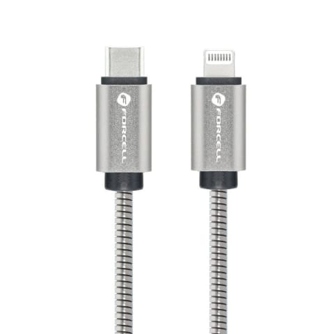 ⁨Kabel USB-C do Lightning 27W 1m Forcell Stalowy PD iPhone iPad⁩ w sklepie Wasserman.eu