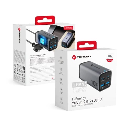 ⁨Ładowarka biurkowa Forcell GaN III 100W 2xUSB-C 2xUSB-A PD QC SFC⁩ w sklepie Wasserman.eu