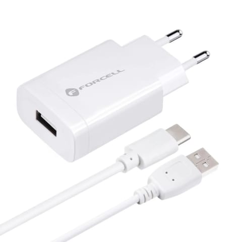 ⁨Ładowarka sieciowa Forcell QC 3.0 USB-C 18W + Kabel 1.2m Biała⁩ w sklepie Wasserman.eu