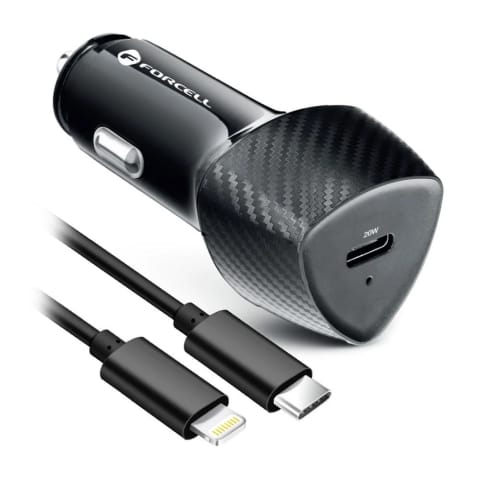 ⁨Ładowarka samochodowa Forcell Carbon 20W USB-C + kabel Lightning⁩ w sklepie Wasserman.eu