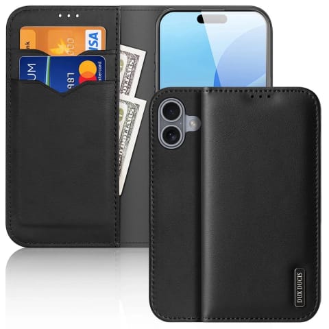 ⁨Etui do iPhone 16 Dux Ducis Hivo Skórzane z RFID i Podstawką Czarne⁩ w sklepie Wasserman.eu