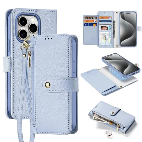 ⁨Etui do iPhone 15 Dux Ducis Lawa Skórzane Portfel MagSafe Niebieskie⁩ w sklepie Wasserman.eu