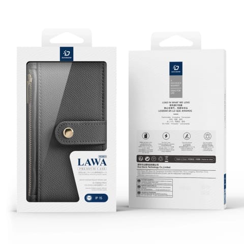 ⁨Etui do iPhone 15 Dux Ducis Lawa Skórzane Portfel MagSafe Szare⁩ w sklepie Wasserman.eu