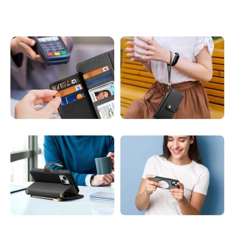 ⁨Etui do iPhone 15 Dux Ducis Lawa Skórzane Portfel MagSafe Czarne⁩ w sklepie Wasserman.eu