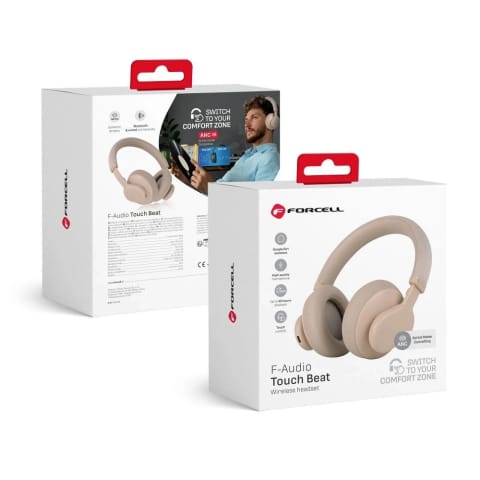 ⁨Słuchawki bezprzewodowe nauszne Forcell F-Audio ANC Touch Beat beżowe⁩ w sklepie Wasserman.eu
