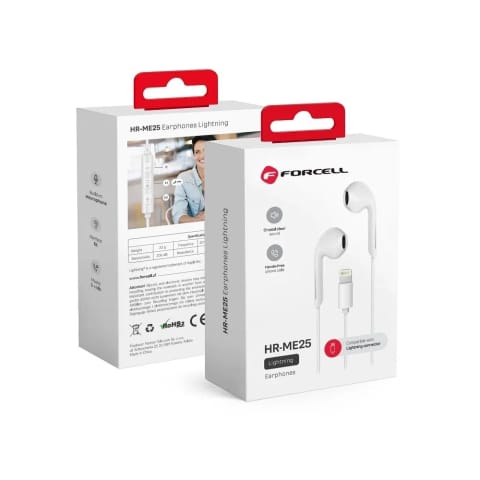 ⁨Słuchawki bezprzewodowe douszne Forcell F-Audio HR-ME25 Lightning do Apple białe⁩ w sklepie Wasserman.eu