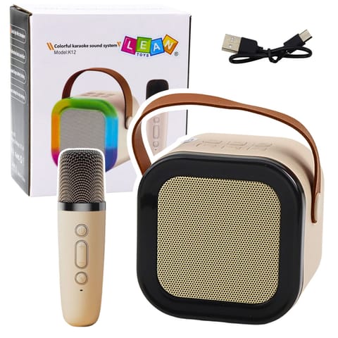 ⁨Zestaw Karaoke Głośnik Mikrofon Bezprzewodowy K12 RGB Bluetooth Beżowy⁩ w sklepie Wasserman.eu