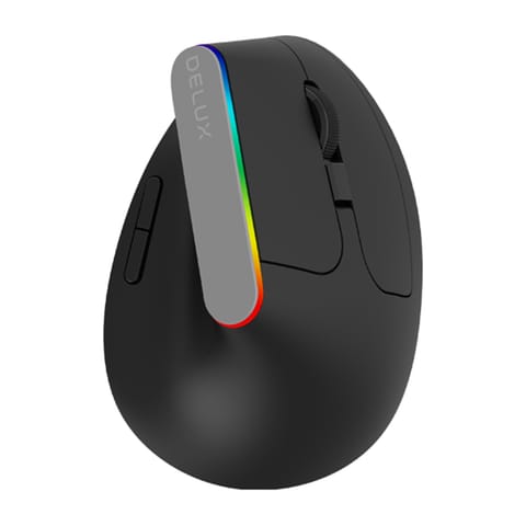 ⁨Bezprzewodowa mysz pionowa Delux M618C RGB czarna⁩ w sklepie Wasserman.eu