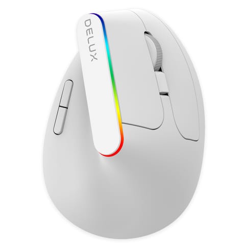 ⁨Bezprzewodowa mysz pionowa Delux M618C RGB biała⁩ w sklepie Wasserman.eu