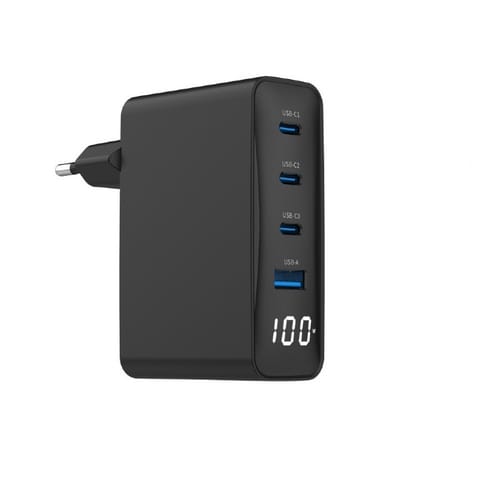 ⁨Ładowarka uniwersalna 100W GaN 1xUSB-A 3xUSB-C szybkie ładowanie LCD czarna⁩ w sklepie Wasserman.eu