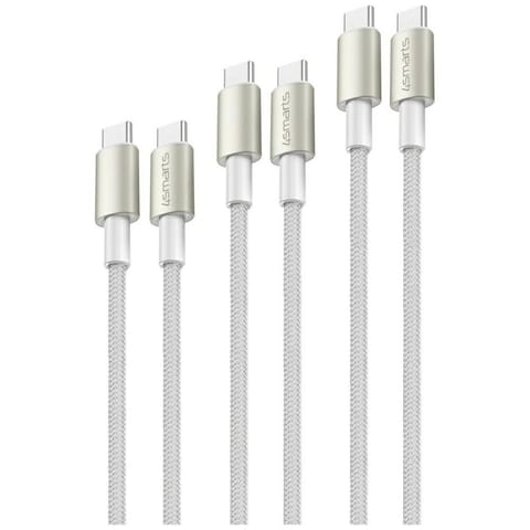 ⁨Kabel USB-C/USB-C 4smarts PremiumCord    60W SET 3szt 0.5M+1.5M+3M biały/srebrny⁩ w sklepie Wasserman.eu