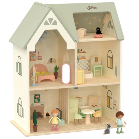 ⁨CLASSIC WORLD Wielki Drewniany Domek dla Lalek z mebelkami⁩ w sklepie Wasserman.eu