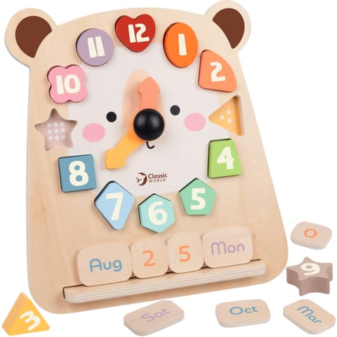 CLASSIC WORLD Zegar Miś Montessori Edukacyjny 3w1 Nauka Czasu Liczenia i Daty w sklepie Wasserman.eu