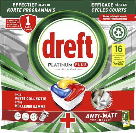 ⁨Dreft Platinum Plus All in One Anti-Matt Kapsułki do Zmywarki 16 sztuk⁩ w sklepie Wasserman.eu