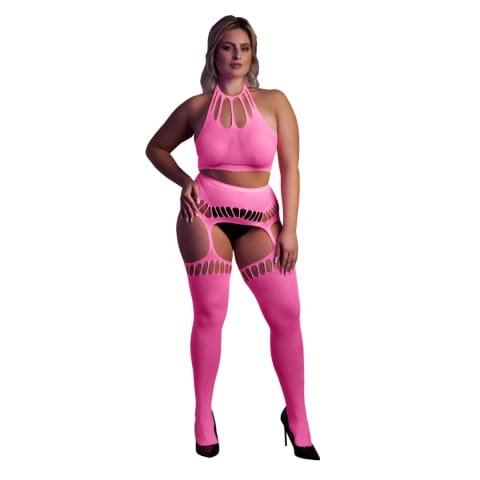 ⁨Ouch! by Shots Neon Body 2-częściowe XL/XXXXL z topem i pończochami UV⁩ w sklepie Wasserman.eu