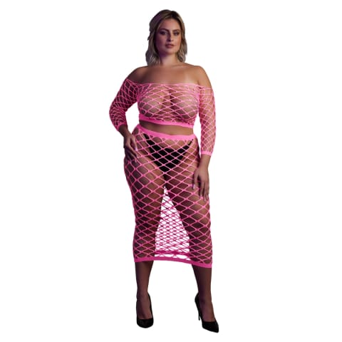 ⁨Ouch! Neonowy komplet top i spodnica UV XL-XXXXL rożowo-zielony⁩ w sklepie Wasserman.eu