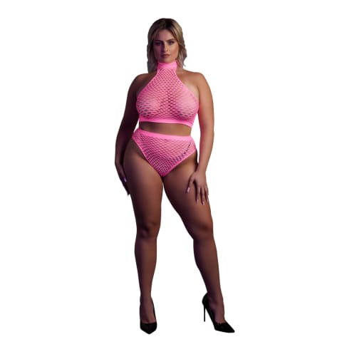 ⁨Ouch! by Shots Neon Zestaw Bielizny UV Top Stojka + Wysoki Stan XL/XXXXL⁩ w sklepie Wasserman.eu