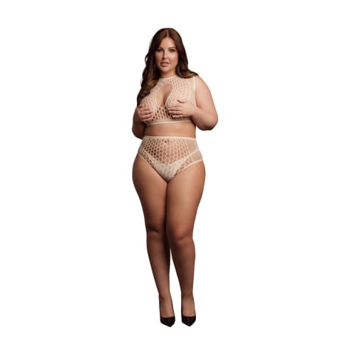 ⁨Le Desir Queen Size komplet top i figi siateczkowe XL-4XL czarny⁩ w sklepie Wasserman.eu