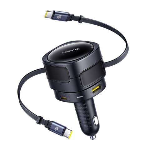 ⁨Ładowarka samochodowa Baseus Enjoyment Max z kablami USB-C+USB-C i portami USB-A+USB-C 90W Czarny⁩ w sklepie Wasserman.eu