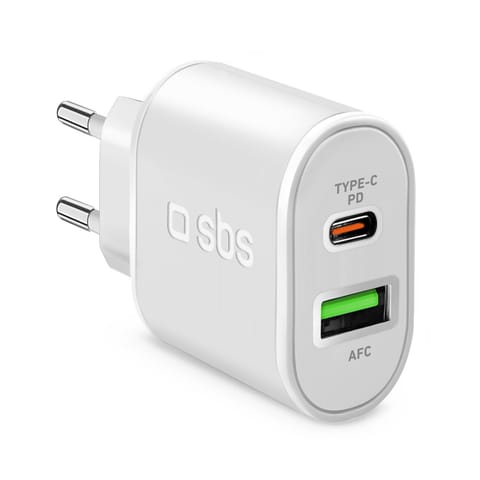 Ładowarka sieciowa Power Delivery USB-A USB-C 20W - biała w sklepie Wasserman.eu