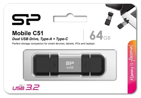 ⁨Pendrive C51 64GB USB-A USB-C 120 MB/s Silver⁩ at Wasserman.eu