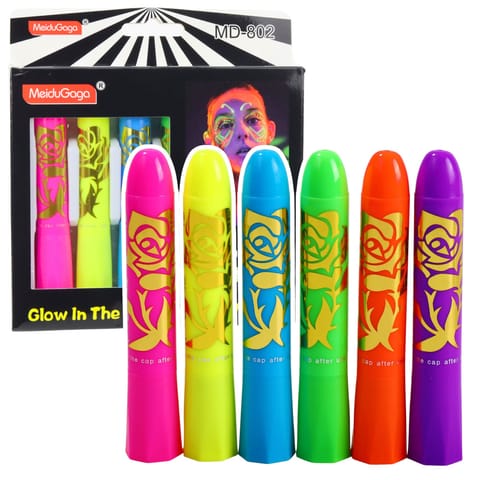 ⁨Zestaw Do Malowania Twarzy Pisaki Kredki Neonowe UV Fluorescencyjne 6szt⁩ w sklepie Wasserman.eu