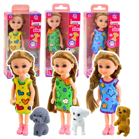 ⁨Zestaw Mini Laleczka W Sukience Z Pieskiem 14,5cm Mix⁩ w sklepie Wasserman.eu