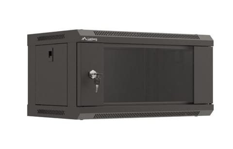 ⁨Szafa instalacyjna rack wisząca 19" 4U 540x350 czarna drzwi   przeszklone ( flat pack)⁩ w sklepie Wasserman.eu