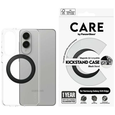 ⁨Etui CARE by PanzerGlass Feature Black   Kickstand & QI do Samsung Galaxy S25 Edge przezroczysty⁩ w sklepie Wasserman.eu