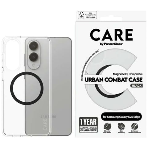 ⁨Etui CARE by PanzerGlass Flagship Urban  Combat Black QI do Samsung Galaxy S25 Edge przezroczysty⁩ w sklepie Wasserman.eu