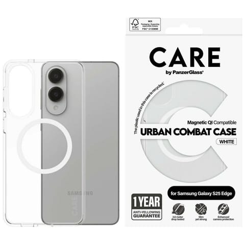 ⁨Etui CARE by PanzerGlass Flagship Urban  Combat White QI do Samsung Galaxy S25 Edge przezroczysty⁩ w sklepie Wasserman.eu