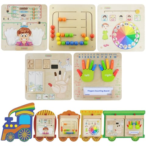 ⁨MASTERKIDZ Zestaw Tablic Pociąg 5w1 Tablica Sensoryczna Motoryczna Nauka Zmysłów i Emocji⁩ w sklepie Wasserman.eu
