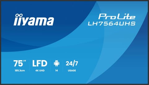 ⁨Monitor 75 cali LH7564UHS-B1AG, 24/7,VA,ANDROID14,4K,500cd,5000:1,    2xHDMI ,USB-C,RJ45, RS-232c, IR, 2x10W, 2xUSB, UCHWYT ŚCIENNY,iiSignage2,WiFi,Fa⁩ w sklepie Wasserman.eu