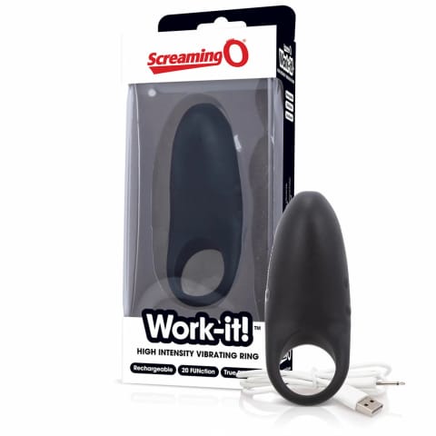 ⁨The Screaming O Work-it! Black - pierścień wibrujący, 20 trybow, silikon⁩ w sklepie Wasserman.eu