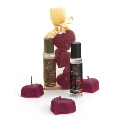 ⁨Extase Sensuel Naughty Kit Silk Nights - zestaw świec i lubrykantu truskawkowego⁩ w sklepie Wasserman.eu