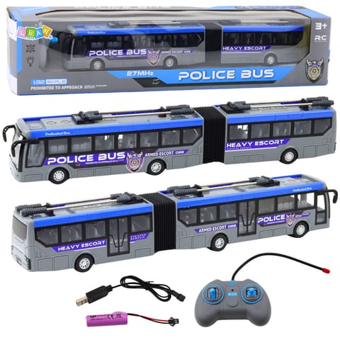 ⁨Autobus Policyjny Przegubowy Zdalnie Sterowany RC Światła Szary 1:32⁩ w sklepie Wasserman.eu