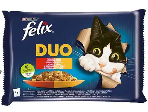 ⁨Felix Fantastic Duo meat - beef and poultry, chicken and kidney, lamb and veal, turkey and liver - 4 x 85g⁩ at Wasserman.eu