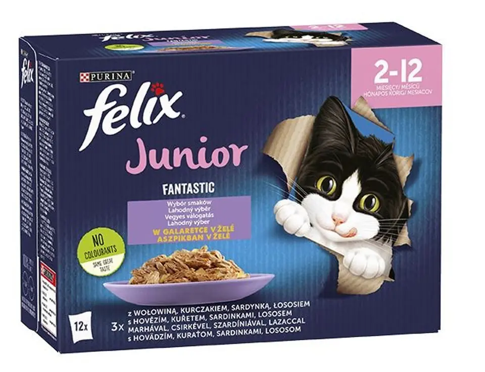 ⁨Felix Fantastic jelly food for kittens in jelly beef, chicken, salmon, sardine - 12x 85 g⁩ at Wasserman.eu