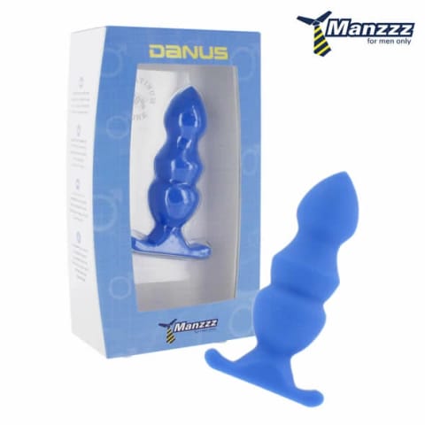 ⁨ManzzzToys Danus - niebieski plug z silikonowymi wypustkami, 10 cm⁩ w sklepie Wasserman.eu