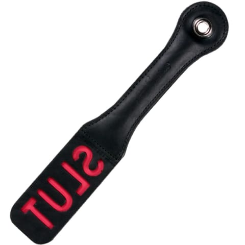 ⁨Sportsheets Leather Impression Paddle model z napisem, czarne⁩ w sklepie Wasserman.eu