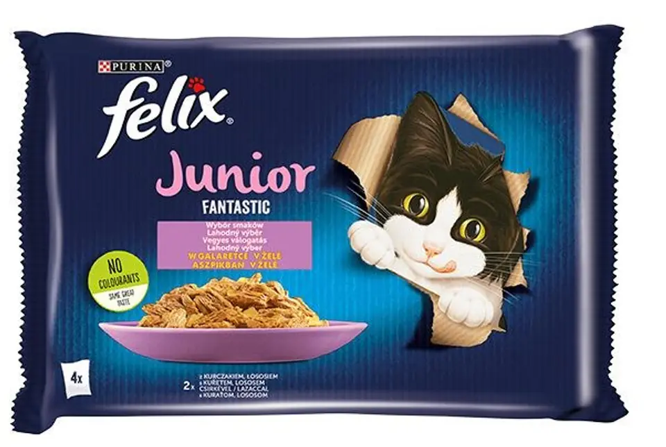 ⁨Felix Fantastic Junior rural flavors in jelly - chicken, salmon - 340g (4x 85 g)⁩ at Wasserman.eu