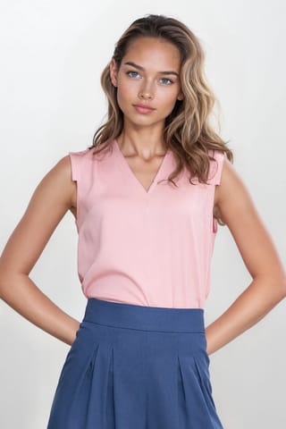 ⁨Bluzka bez rękawów, z dekoltem V - róż - B191 (kolor róż, rozmiar 36)⁩ w sklepie Wasserman.eu