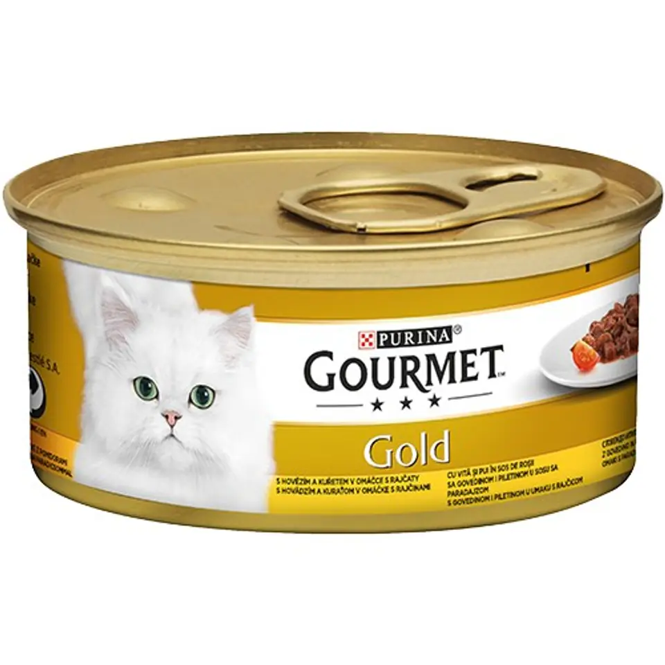 ⁨GOURMET GOLD Wołowina z kurczakiem w sosie pomidorowym 85g⁩ w sklepie Wasserman.eu