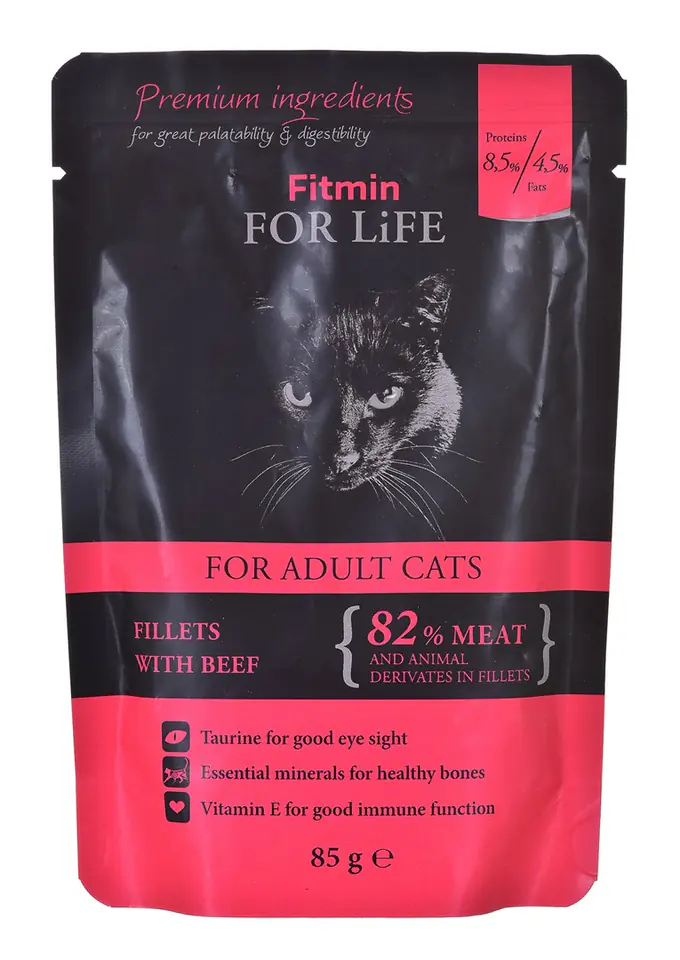 ⁨FITMIN For Life Cat Pouch Adult Beef - wet food for adult cat - 85g⁩ at Wasserman.eu