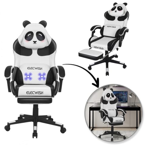 ⁨Fotel gamingowy obrotowy PANDA z podnóżkiem czarny, biały KIDS ZONE KO34⁩ w sklepie Wasserman.eu