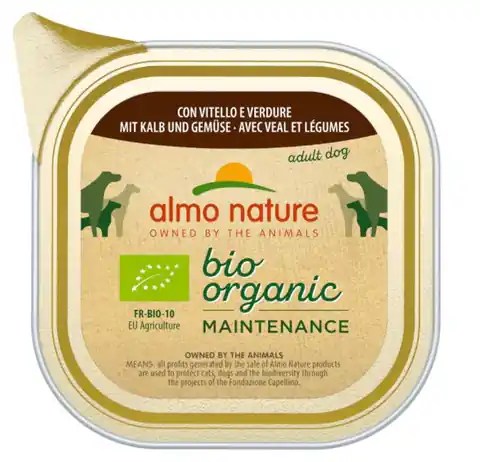 ⁨ALMO NATURE bio organic MAINTENANCE Dog -mokra karma dla psów dorosłych z cielęcina i warzywami - szalka 100g⁩ w sklepie Wasserman.eu