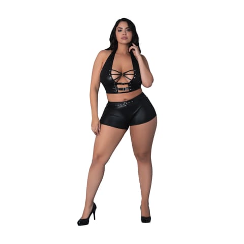 ⁨Magic Silk Thalia Top i Szorty 2XL z Pierścieniami i Ćwiekami Czarny⁩ w sklepie Wasserman.eu