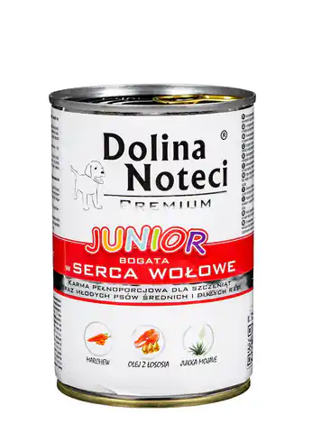 ⁨Karma DOLINA NOTECI Premium Junior Serca Wołowe (0,40 kg )⁩ w sklepie Wasserman.eu