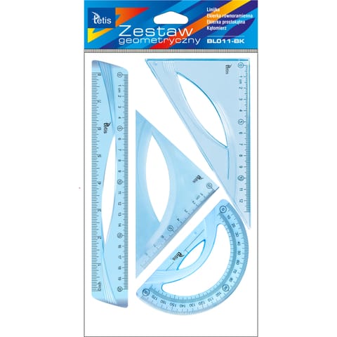 ⁨Zestaw geometryczny z linijką 20cm NIEBIESKI BL011-BK TETIS⁩ w sklepie Wasserman.eu